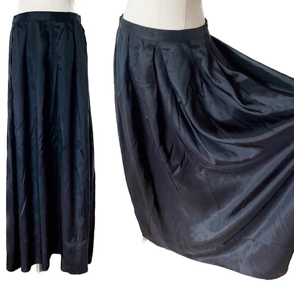 Vintage 80s black taffeta maxi skirt size medium M - Picture 1 of 8